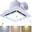 Bathroom Fan with Light Ceiling Mount Shower Ventilation Exhaust Fan with Color Change Light 3000K/4000K/6000KVent Fan and Light Combo for Home 1.0Sone 110 CFM 110V 4" Duct Square White