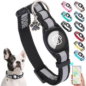 SCENEREAL Dog Collar with Airtag Holder for Medium Dogs, Reflective, Safety Locking Buckle, Soft Nylon Pet Collars Adjustable for All Breeds, Black M (M (Neck 15"-20.8", Width 4/5"))