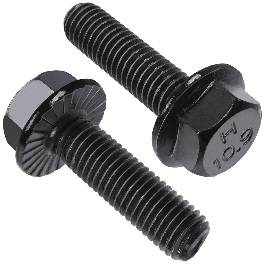 M8-1.25 x 25mm Flanged Hex Head Bolts,External Flange Hex Drive Screws,Class 10.9 Black Zinc Plated,Alloy Steel,Full Coarse Thread,Pump,Fix Car,DIY Project(23Pcs)