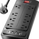 10 Feet Surge Protector Power Strip - Nuetsa Extension Cord(1625W/13A) with 8 Outlets and 4 USB Ports, Flat Plug, 2700 Joules, for Home, School, College Dorm Room, and Office, ETL Listed, Black