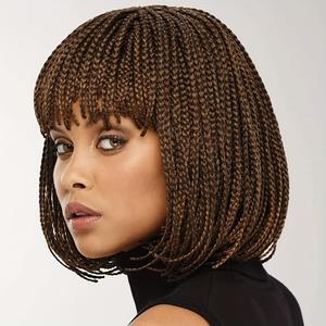 Czrleaty Knotless Braided Wigs for Black Women Heat Resistant Fiber Soft Synthetic Short Bob Box Braided Wig with Bangs African American Braided Wigs (10 inches, Brown)