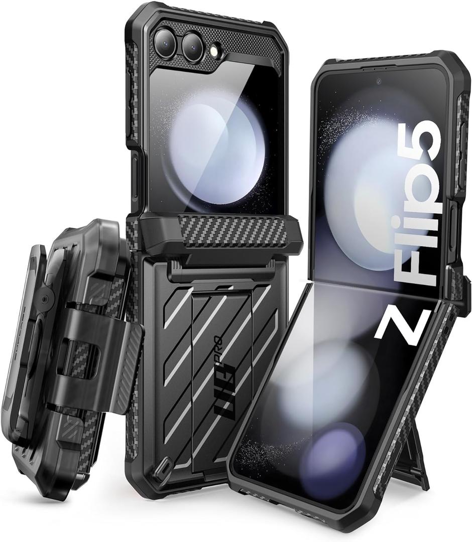 SUPCASE for Samsung Galaxy Z Flip 5 Case with Stand & Belt-Clip (Unicorn Beetle Pro), [Hinge Protection] [Front Screen Protector] Dual Layer Rugged Protective Phone Case for Galaxy Z Flip 5, Black