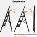 Aluminum 3 Step Ladder with Tool Tray - 600lbs Heavy Duty Lightweight Step Stool with Extended Handrails, Work Platform for Home Maintenance & DIY Projects (Black&Orange)