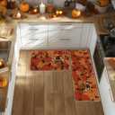 Artoid Mode Turkey Pumpkins Thanksgiving Kitchen Mats Set of 2, Home Decor Low-Profile Kitchen Rugs for Floor - 17x29 and 17x47 Inch