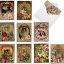 The Best Card Company 10 Assorted Thank You Notecards Box Set 4 x 5.12 Inch with Envelopes (10 Designs, 1 Each) Feline Frames M6638TYG