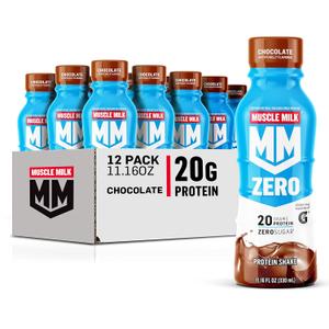 Muscle Milk Zero Protein Shake, Chocolate,20g Protein, Zero Sugar, 100 Calories, Calcium, Vitamins A, C & D, 4g Fiber, Energizing Snack, Workout Recovery, Packaging May Vary,11.16 Fl Oz (Pack of 12) (EXP 05/14/26)