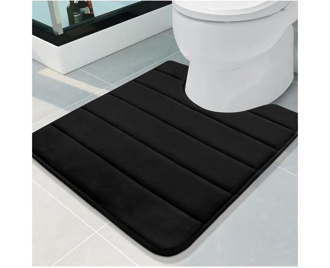 Buganda Memory Foam U-Shaped Contour Toilet Rugs, Non Slip Absorbent, Thick Soft Washable Bathroom Mat, Floor Carpet Bath Rugs Mat for Toilet Base (24" x 20", Black)