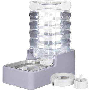 Automatic Water Dispenser Large: Upgraded 100% BPA-Free 8L Light Gray Stainless Steel Bowl Gravity Waterer for Medium/Large Pets