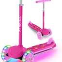 TONBUX Kids Scooter for Ages 3-8, Toddler Scooter with Light-Up Deck and Wheels, Adjustable 4-Level Height 3-Wheel Scooters for Kids, Lean-to-Steer Design