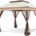 COOS BAY 11x11 Pop Up Instant Gazebo Tent with Mosquito Netting Outdoor Canopy Shelter with 121 Square Feet of Shade (Beige)