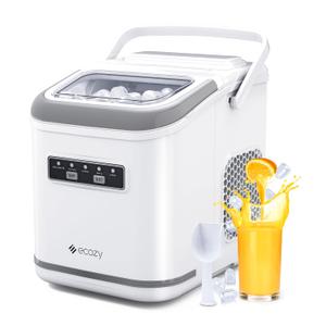 ecozy Countertop Ice Maker, Portable Ice Maker with Self-Cleaning, 9 Bullet Ice Cubes in 6 Mins, 26lbs/24Hrs, Ice Maker Machine with Ice Bags, Handle, Standing Scoop and Basket, White