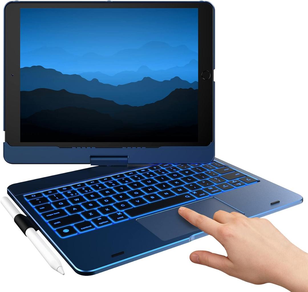typecase Touch iPad 9th Generation Case with Keyboard (10.2", 2021), Multi-Touch Trackpad, 10 Color Backlight, 360 Rotatable, Thin & Light for 8th Gen (2020), 7th Gen (2019), Air 3 (Midnight Blue) (Midnight Blue)
