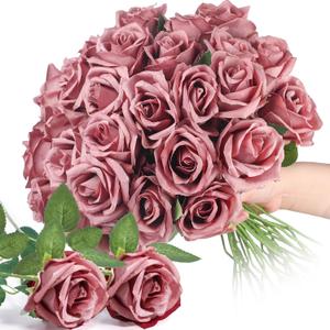 30 Pcs Rose Artificial Flowers in Bulk Real Touch Long Stem Silk Roses Bouquets Realistic Faux Flowers for Wedding Bridal Shower Home Decor Floral Arrangements Table Centerpiece