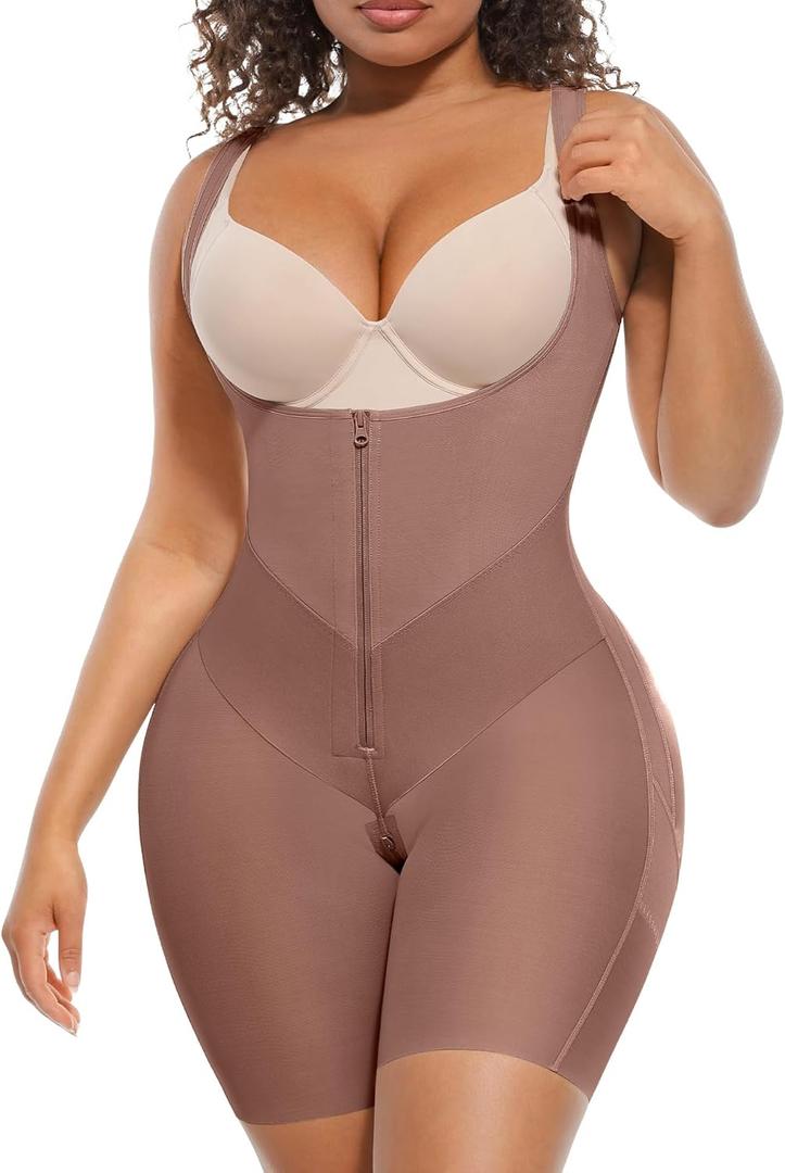 FeelinGirl Fajas Colombianas Moldeadoras Butt Lifting Shapewear Tummy Control Postpartum Faja Body Shaper with Zipper Crotch (Small, Sienna)