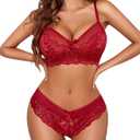 Avidlove Lingerie Set for Women Lace Bra and Panty Sets 2 Piece Lace Babydoll Outfits (Medium, Wine Red)