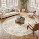 Soalmost Round Rugs 8ft Living Room Circle Area Rug 8x8 Beige Vintage
Washable Non Slip Indoor Carpet for Apartment, Dining Bedroom, Soft Low Pile Stain Resistant Foldable Floor Mat Entryway