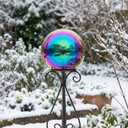6 inch Diameter Gazing Ball,Rainbow Stainless Steel Polished Reflective Smooth Garden Sphere Globe Mirror,Colorful and Shiny Addition to Any Garden or Home