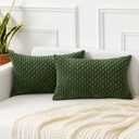 Kevin Textile Spring Throw Pillow Covers Soft Corduroy Decorative Set of 2 Boho Striped Pillow Covers Pillowcases Farmhouse Home Decor for Couch Bed Sofa Living Room 12x20 Inch Moss Green