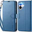 TUCCH Wallet Case for iPhone 17 (6.3-Inch) 2025, Wrist Strap | RFID Blocking 4 Card Holders | Kickstand | Shockproof TPU Shell | PU Leather | Magnetic | Protective Flip Cover | Light Blue
