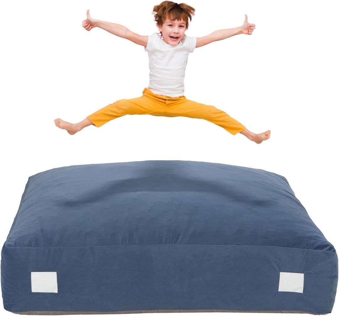 Upgraded Crash Pad for Kids Sensory with Handle,Soft Foam Blocks - Crash Pads for Autistic Children Indoor Jump Climb, Kids Autism Sensory Crash Mat with Anti-Slip Washable Cover (3FT x 4FT, Slate Blue)