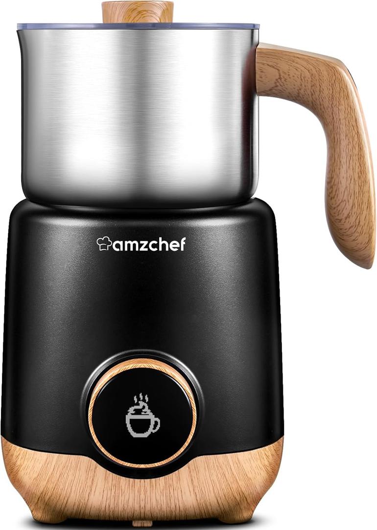 AMZCHEF Espumador de leche 8 en 1 y vaporizador de 550 vatios, vaporizador automtico de acero inoxidable dividido de 21 onzas, calentador de leche para latte, capuchino, espuma fra y caliente, leche (Negro -)