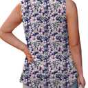 VOGRACE Tank Tops Plus Size Women Summer Square Neck T Shirts Casual Sleeveless Tunics Floral Print YH010 2XL (Purple, XXL)