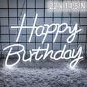 22" x 14.5" Happy Birthday Neon Sign for Backdrop, LED Happy Birthday Light Up Sign, USB Powered Dimmable Neon Light for Birthday Party Decorations, Wall Decor, White