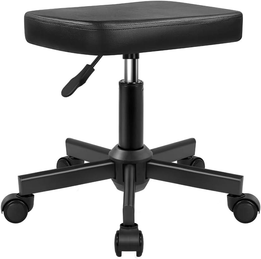 Rolling Stool Height Adjustable 360 Swivel Stool with Wheels Square Seat PU Leather Rolling Stool for Bedroom Counter Shop Salon Massage Home Office Desk (Black)