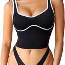 SUUKSESS Women Sweetheart Neckline Longline Sports Bra Padded Basic Workout Crop Tank Top (Medium, Jet Black)