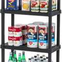 IRIS USA 4-Shelf Light Duty Plastic Storage Shelves, 200lb Capacity, 48"H x 24"W x 12"D, Medium Modular Shelving Unit Storage Organizer for Garage, Home, Bathroom & Laundry, Storage Rack - Black