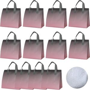 12Pcs Disposable Insulated Lunch Bag Cooler Bag Thermal Grocery Take Away Bags for Food Delivery Party Drink Picnic Holiday (Pastel Pink Gradient) (9.45"(H) x 9.45"(L) x 5.91"(W), Pink and Gray)