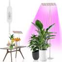 Grow Lights with Base, Full Spectrum Growing Light for Indoor Plants, 120 LEDs, 4 Dimmable Levels, Timer 4/8/12h, 12-60inches Height Adjustable,18w, Ideal for Desk Small Plants (One Head)
