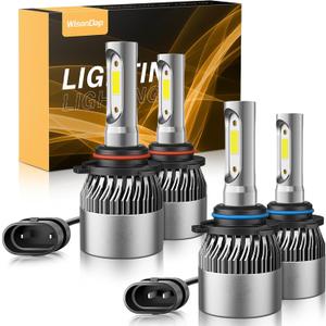 Bulbs Combo 6500K Cool White 60000LM 900% Brighter, 1:1 Beam Plug and Play IP68 Waterproof Off-Road Lights, Pack of 4