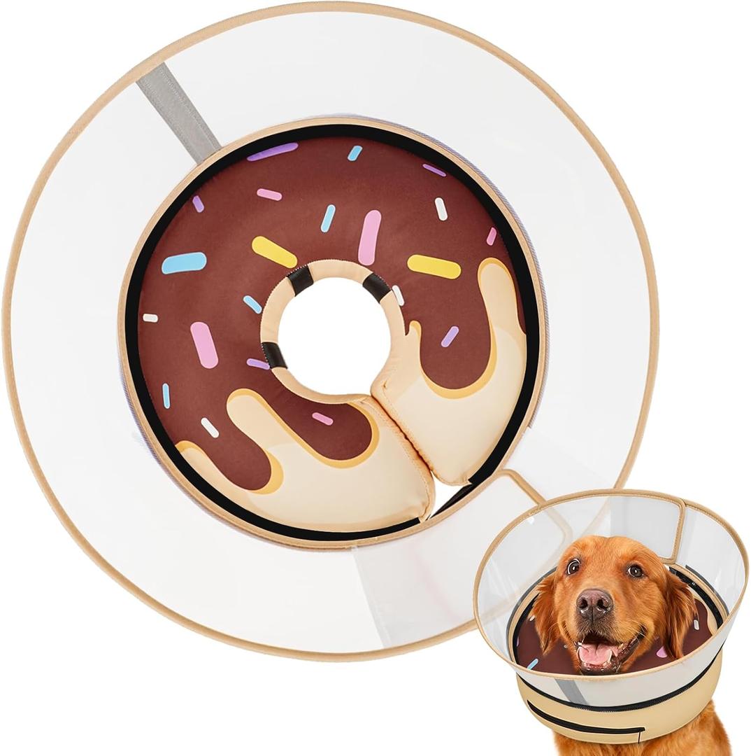 Raised Inflatable Dog Cone After Surgery - Adjustable Recovery Donut Collar with Neck Strap and Removable Anti-Licking Shield - Soft Dog Cone Alternative for Small Medium Large Dogs (DonutBrown,L)