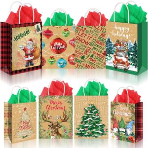 Cholemy 40 Pack Christmas Bags Bulk with 40 Tissue Paper Reusable Christmas Goody Sack Kraft Xams Gift Tote Bags with Handles(4.72 x 6.3 x 3.15 in, 8.27 x 5.91 x 3.15 in, 8.27 x 10.63 x 4.33 in)