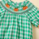 2 x Ayalinggo Halloween Baby Girl Outfits Newborn Pumpkin Plaid Short Sleeve Smocked Bubble Romper Cute Infant Christmas Clothes (Blue)