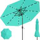 10FT Solar Umbrella 32 LED Lighted Patio Umbrella Table Market Umbrella w/Tilt and Crank, UV-Resistant Outdoor Umbrella for Pool, Garden, Deck, Turquoise Blue