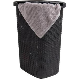 Mind Reader 60L Slim Laundry Hamper, Clothes Basket, Lid, Wicker Design, Plastic, 17.65"L x 13.75"W x 24.15"H, Black, 1 Piece