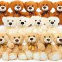 MorisMos 14 Piece Teddy Bears Bulk Baby Shower,14 Inch Cute Teddy Bear Stuffed Animals Plush,Small Stuffed Bears,Centerpiece Decoration,Brown,White,Dark Brown (14 Pcs Elegant)