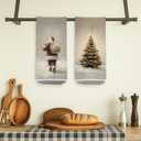 Christmas Hand Towels 2 Pack 16x24 Inches  Elegant Holiday Kitchen Towels with Snowy Christmas Tree and Santa Claus  Decorative Festive Dish Towels for Kitchen & Bathroom