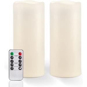 Homemory 10" x 4" Large Waterproof Outdoor Flameless Candles with Remote Control and Timer, Battery Operated Flickering LED Pillar Candles for Outdoor Lanterns, Porch, Long Lasting, Set of 2 (Ivory White)