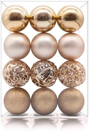 AMS 2.36''/60mm 24ct Christmas Balls Tree Pendants Shatterproof Ornaments Seasonal Decorations for Tree Decor,Holiday,Xmas(Champagne)