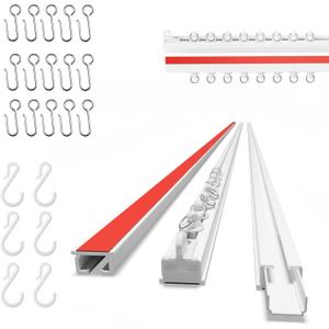 AJAZZ Self Adhesive Ceiling Curtain Track (4.72FT,1.44M, White) Curtain Track Ceiling Mount, for Smooth Wall Mount- No Screws Adhesive Curtains Tracks, Flexible Curtains Rod