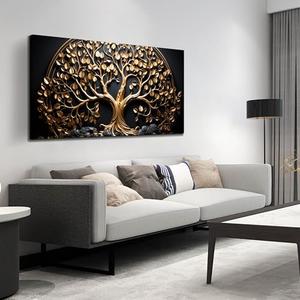 CPKATMT Gold Tree Wall Art for Office Gold Pictures for Wall Living Room Vintage Wall Decor Bedroom Size 24" x 48"