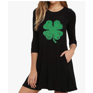 St Patricks Day Dress Women Long Sleeve Casual Lucky Irish Shamrock Holiday Dresses, Medium