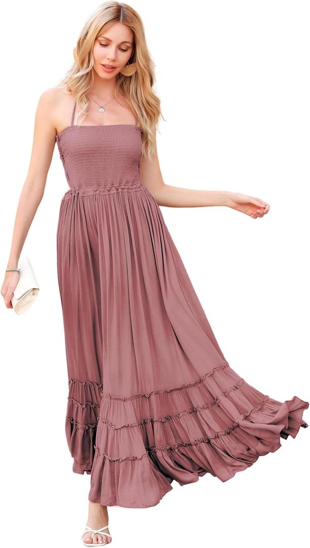 R.Vivimos Womens Summer Boho Sexy Backless Long Dresses (Mauve) XL