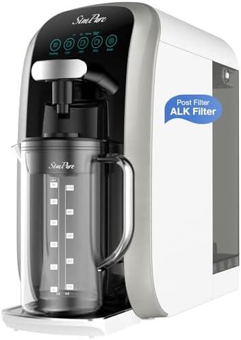 SimPure Y7T-BW-A Countertop Reverse Osmosis Water Filter, NSF/ANSI 58 Certified, 100GPD 5 Stage RO Water Filtration System with pH+ Remineralization, Water Purifier with Glass Pitcher, No Installation