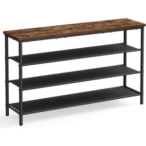 VASAGLE Shoe Rack, 4-Tier Shoe Storage Organizer for Entryway and Closet, Holds 15-18 Pairs of Shoes, 3 Fabric Shelves, Steel Frame, Industrial, Rustic Brown and Black ULBS135B01