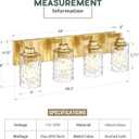 4-Light Bathroom Light Fixtures, 24.5 Inch Brushed Gold Vanity Lights with Clear Hammered Glass Cylinder Shade, Modern Vanity Lighting Fixture Over Mirror, VL198-BG-4