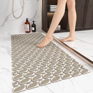XIYUNTE Shower Mat Bathtub Mat Non Slip, 36''x16'' Soft and Comfortable Anti Slip Shower Mat, Eco-Friendly TPE+PP Shower Non Slip Mat with Powerful Suction Cups, Machine Washable, Easy to Cut, Brown